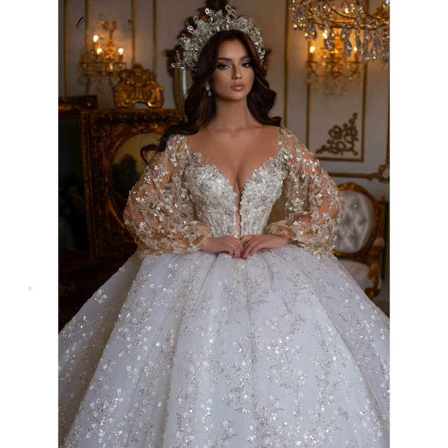 Wedding Dresses Ball Glitter Gown Sparkly D Lace Appliques Long Sleeves Bride Gowns Princess Bridal Dress For Women Robes De Mariage S s ress e