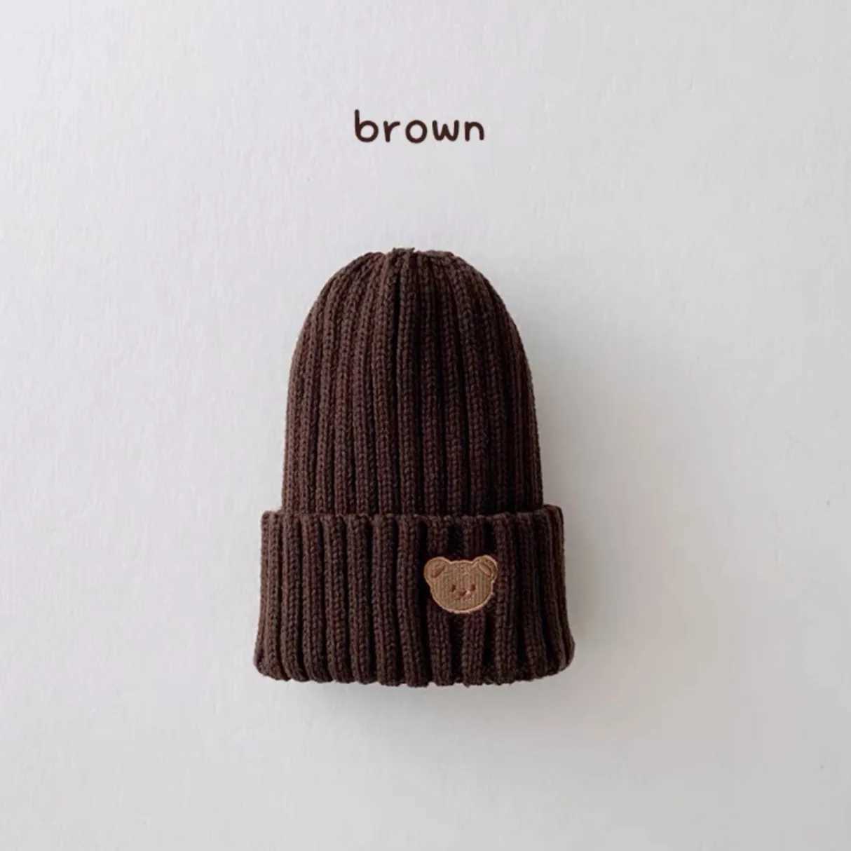 Embroidery Kids Girls Boys Beanies Caps Warm Soft Casual Autumn Winter Solid Color Baby Knitted Hats Cute Bear Hats for Children LX241018