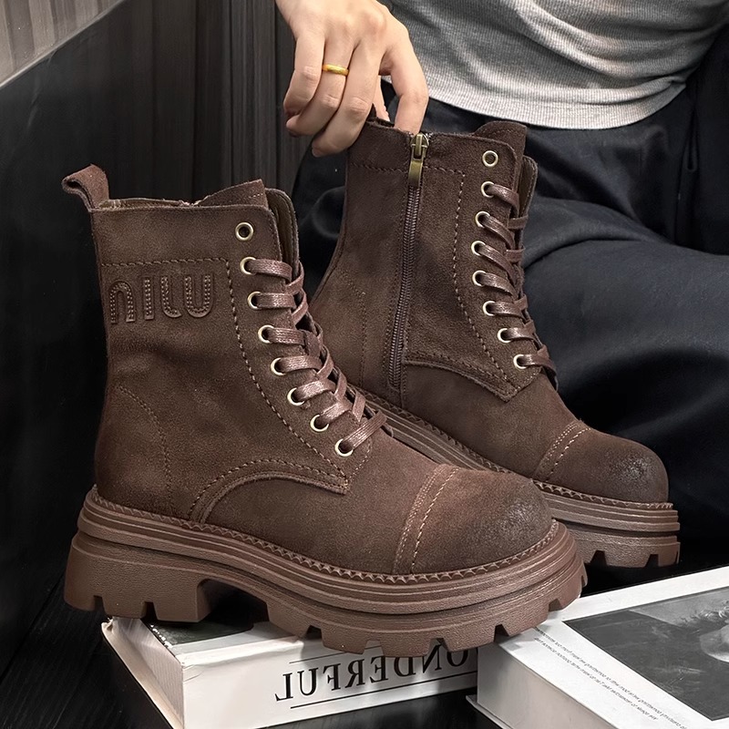 Autumn Winter Retro British Style Frosted Leather Brushed Thick Soled Martin Boots