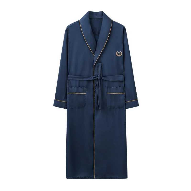 Solid Long Robe Men Autumn Long Sleeve Silk Satin Bathrobe Male V-neck Sexy Dressing Gown Mens Homewear Spring Spas Bath RobeXJ241018