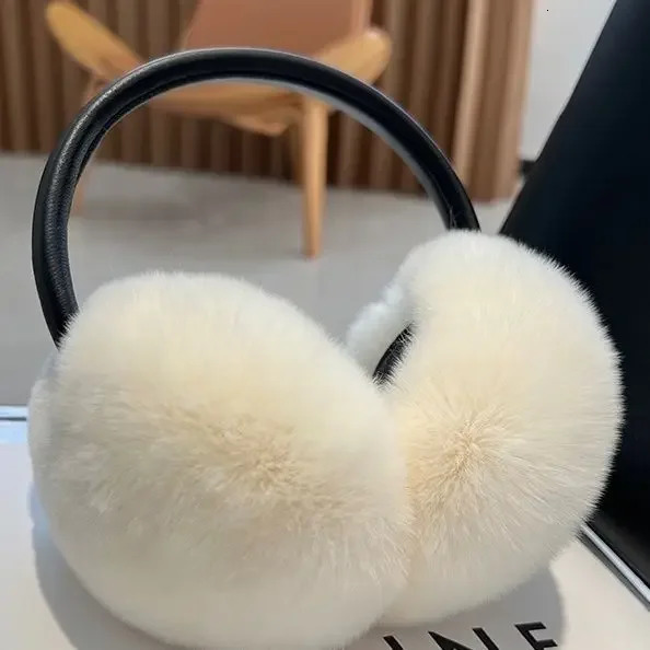 100% Natural Fur Ear Muffs for Women Winter Fur Headphones Soft Warm Cable Furry Real Rex Rabbit Ear Covers for Cold Weather 241018