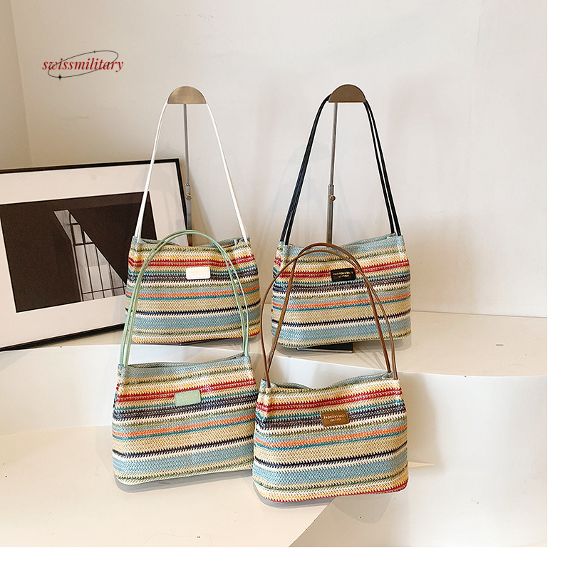 Bohemian style grass for women with large capacity 2024 new summer leisure bucket woven beach bag #15 swissmilitary