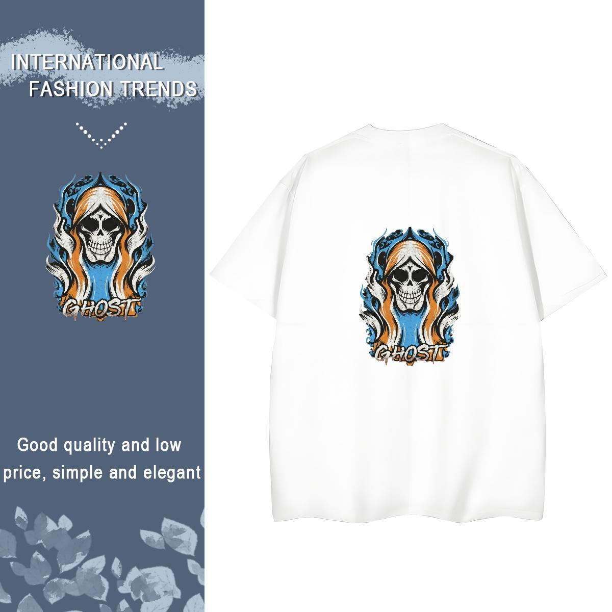 TOP Quality T-Shirts for Women 230g Cotton Crew Neck Breathable High Street Hip Hop skull Lady T shirt Nice Black White Tops Tees