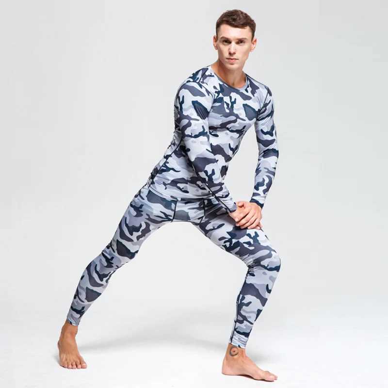 Men's Thermal Underwear Winter Suit For Men 2 Piece Men Thermal Underwear Camouflage Tracksuit Men MMA Clothing Rashgard kit Bodybuilding T-Shirt