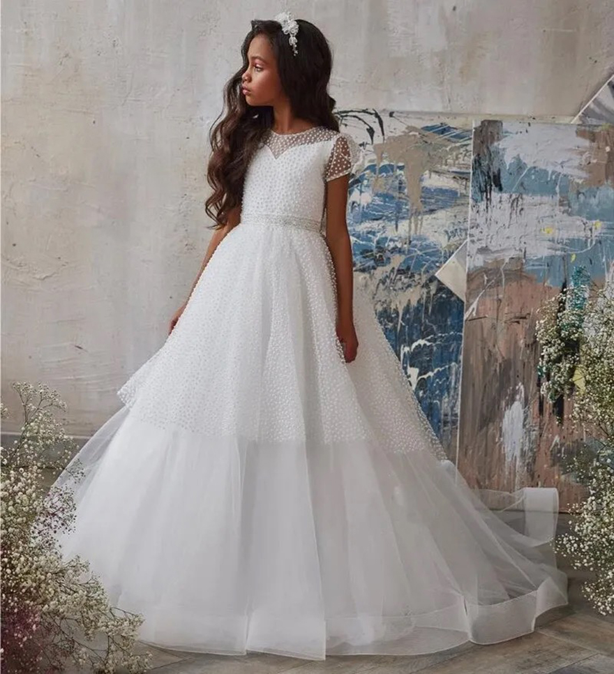 Ivory White Stunning Flower Girl Dress Puffy A-Line Junior Birthday Party Gown Kid First Communion Dress Christening