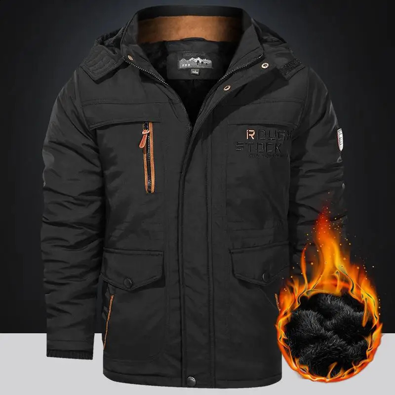 Mens winter jacket with wool lining outdoor Parka jacket hooded windproof machine military thick warm jacket large size 6XL multiple pockets 241007