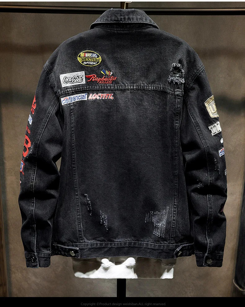 High-End Denim Men's Fashion Brand Spring Loose Hip Hop Embroidery Handsome Top Jacket Baseball Uniform Coat Man