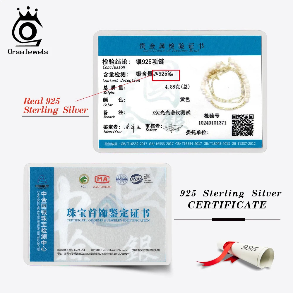 ORSA JEWELS Pearl Necklace 925 Pure Silver Chain 3.5-5mm Natural Freshwater Pearl Female Gold GPN68 241018