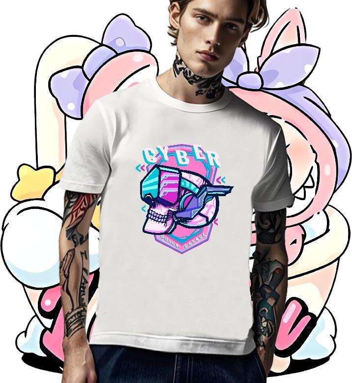 Unisex T shirt 230g Pure Cotton skull Sports Casual Floral Print Short Sleeve O-Neck Men Tshirts New Wear