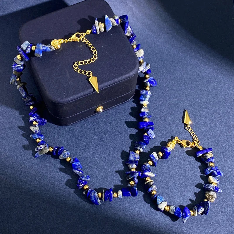Natural lapis lazuli bracelet irregular crystal stone bead personalized retro bohemian style jewelry bracelet trend 241018