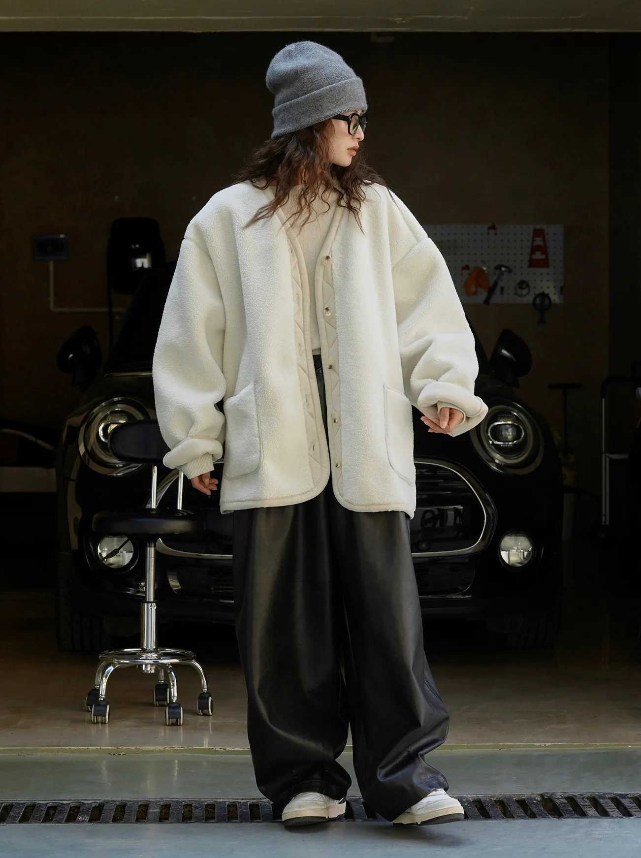 2024 Winter Women Vintage Lamb Wool Sheepskin Coat Streetwear Front and Back Two Wearing Jacket Casual Warm Outerwear JacketsX241018