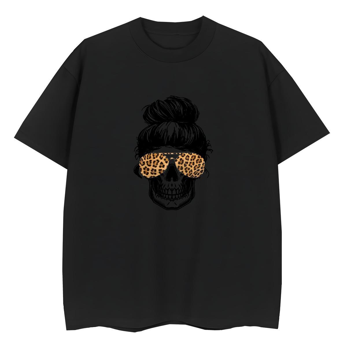 Fashion Casual Woman T Shirts 230g Pure Cotton Breathable Daily Outfit skull Unisex Tshirts Female Cartoon Print Top Shirts