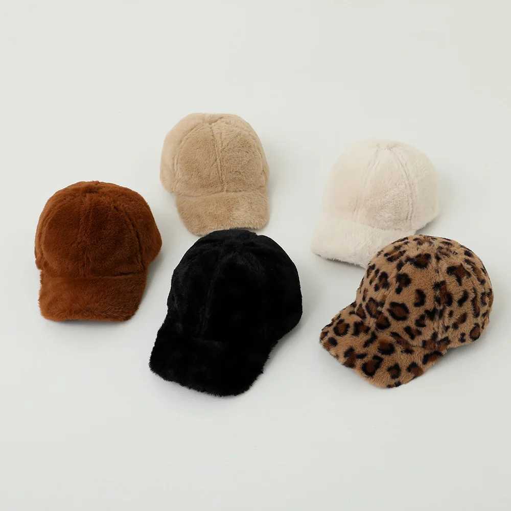 Autumn Winter Girl Kid Plus Velvet Warm Leopard Peaked Cap Boy Baby Fashion Fleece Windproof Baseball Hat Children Solid Caps LX241018