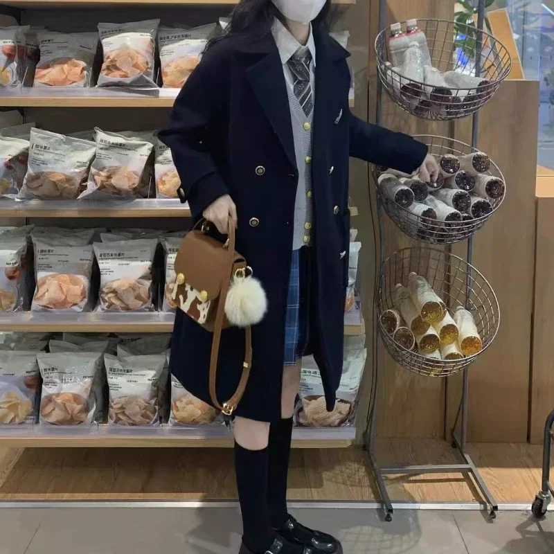 Japanese Women Coats Mid-length Preppy Style Cotton Thickened Woolen JK Coat Autumn and Winter Office Lady Casual Outwear FemaleX241009
