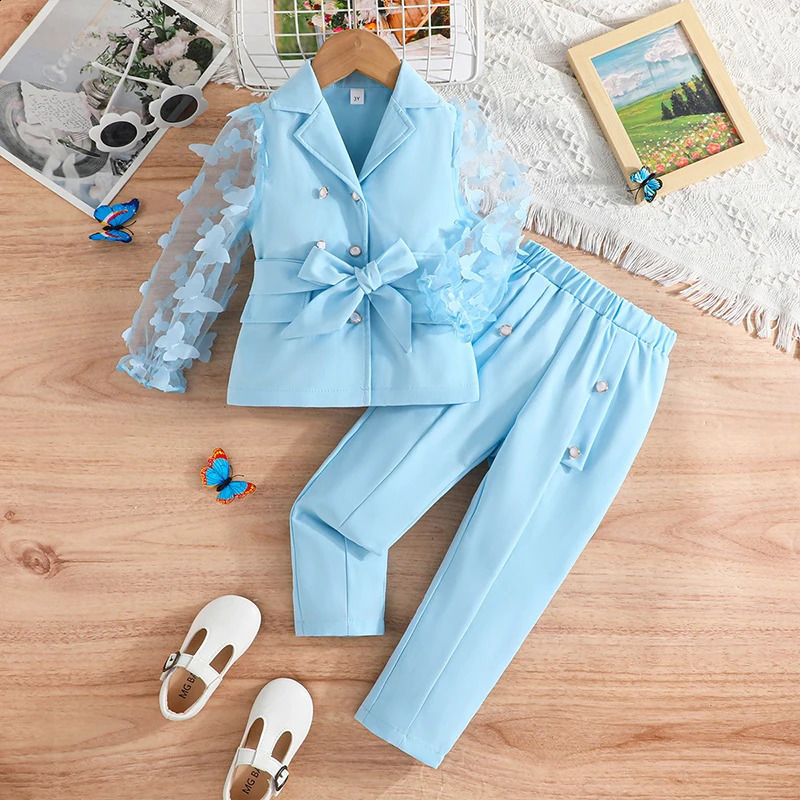 Kids Clothes Girls Outfit Sets Butterfly Long Sleeve Top and Pants Set For Girls 2Pcs Party Suit Childrens Clothes 3-8 Years 241017
