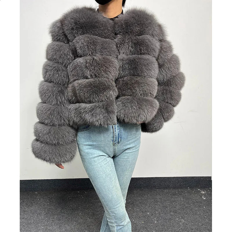 2024 Grey Natural Real Fox Fur Coat Women Winter Warm Fur Jacket Detachable Long Sleeve Female Vest Furry Coats clothing 241017
