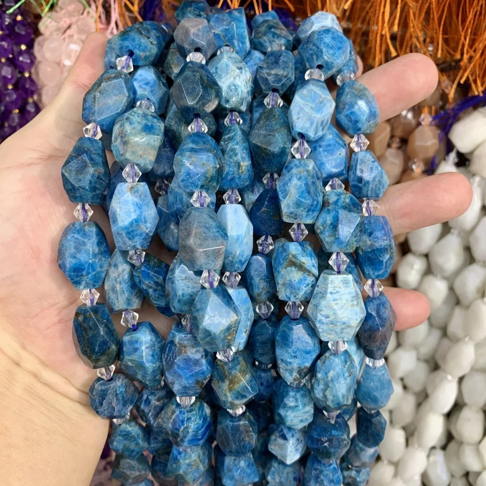 Natural blue Apatite aquamarine gemstone IRREGULAR hand cut face loose beads DIY bracelet necklace for jewelry making 241017