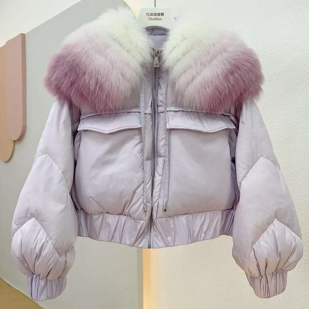 White Goose Down Real Fox Collar Coat Thick Parka Loose Natural Fur Jacket Fashion 2024 New Winter Women
