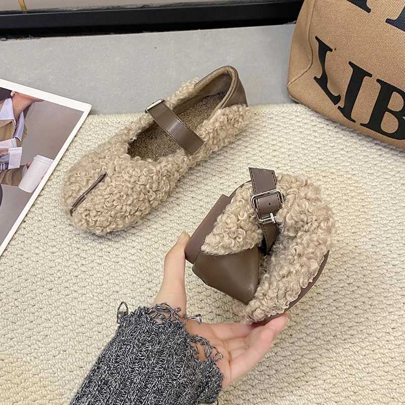 Shoes Woman Flats Loafers Fur Round Toe Autumn Casual Dress Moccasin Fall Winter Leisure Buckle Flock RubbXJ250319