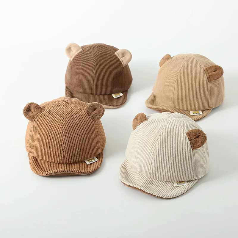 Bear Ear Baby Peaked Cap Cute Autumn Winter Corduroy Baseball Hat For Infant Boy Girl Soft Brim Sun Hats LX241018