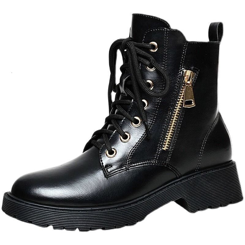 Thick Leather Martin Boots for Women, Thick Bottom 2024 Autumn/Winter New Flat Bottom Plush Women's Short Boots