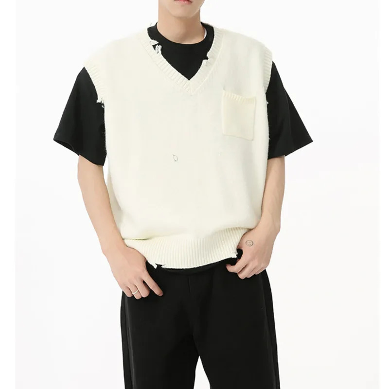 LEVIORTIN Autumn Product Korean Edition College Style Vneck Knitted Vest Sweater Trendy 241018