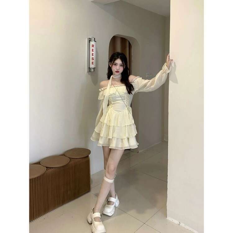 Long Sleeve Elegant Mini Lolita Pure Color Short Party Woman Casual 2024 Spring Sweet One Piece Dress Korean Fashion