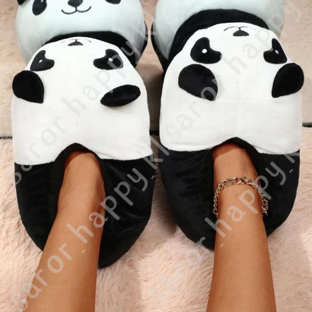 Cute Panda Shaped Winter New Women Slipper Soft Heel Platform Fur Warm Indoor Comfortable Home Fluffy Home Slippers Shoes 143