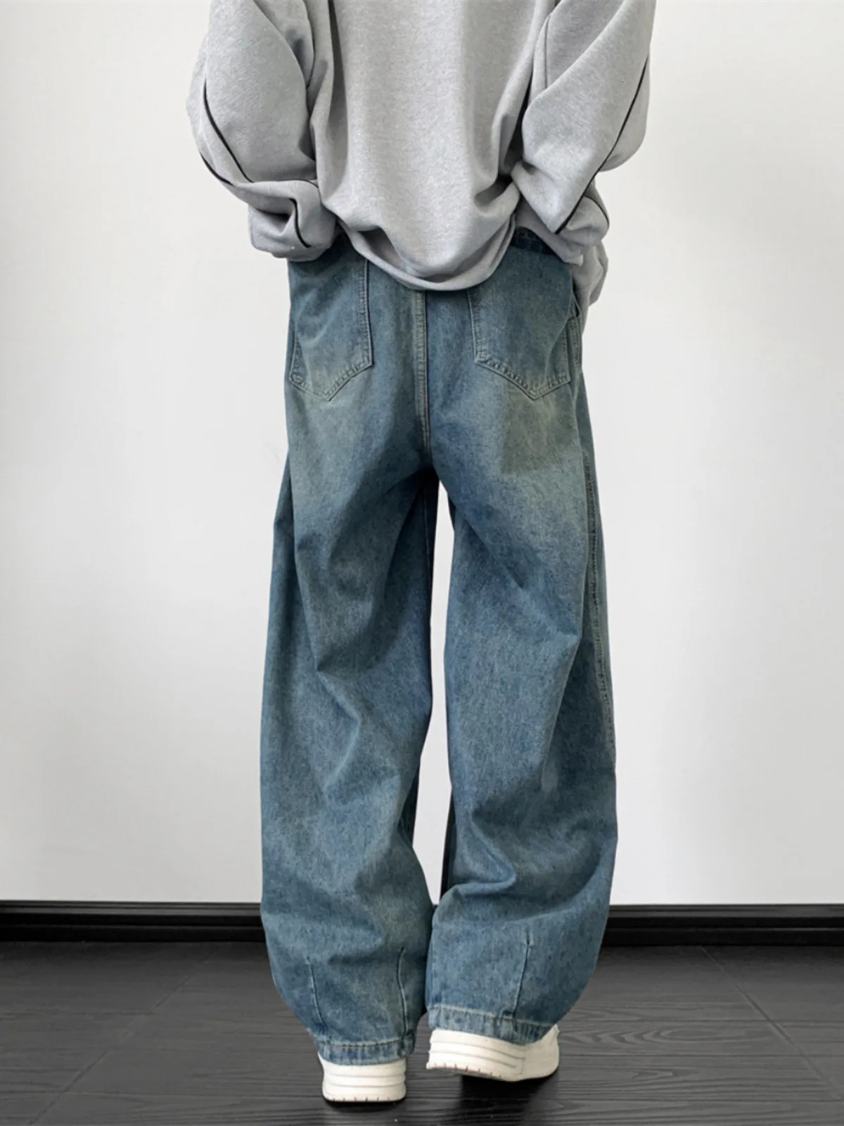 HOUZHOU Wide Leg Jeans Pants Men Streetwear Baggy Distressed Denim Trousers Male Oversize Hollow Out Casual Korean Hip Hop 241018
