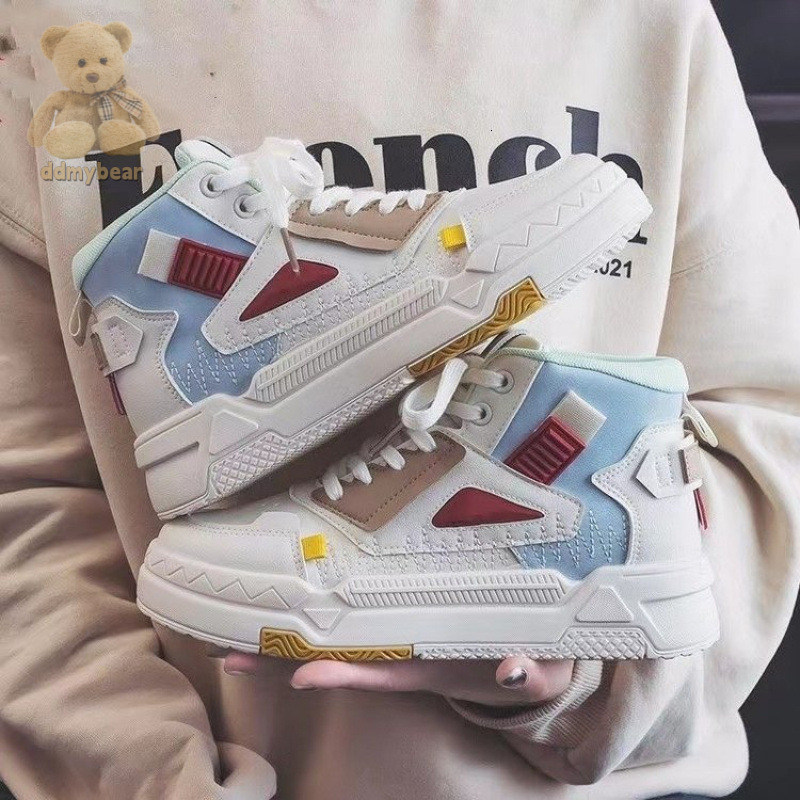 Ddmybear High Top Thick Sole Color Blocked Lace Up Women's Shoes, 2024 Spring And Autumn Winter Versatile Casual Student Sports Board Chinese Bra