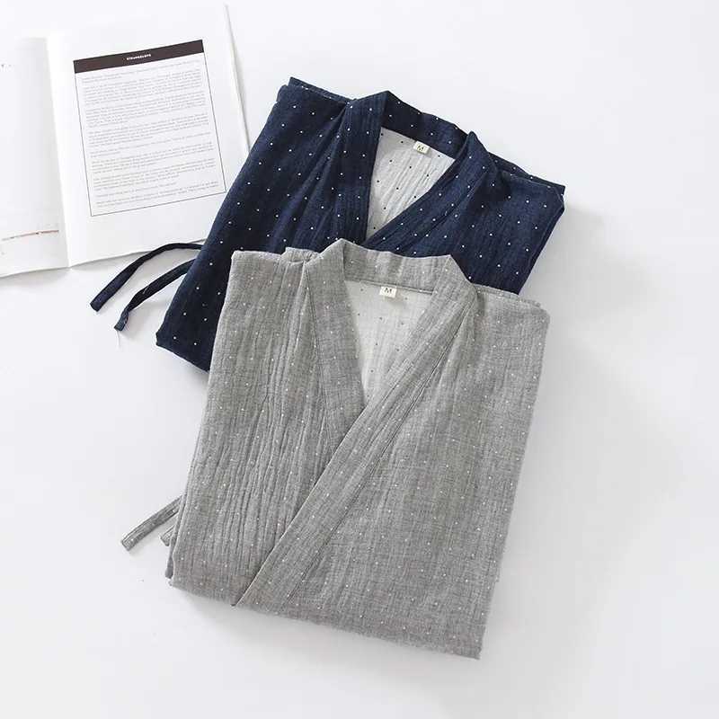 Spring and Summer Japanese Style Pure Cotton Gauze Mens Kimono Pajamas Thin Oversized Bathrobes Long Home ClothesXJ241018