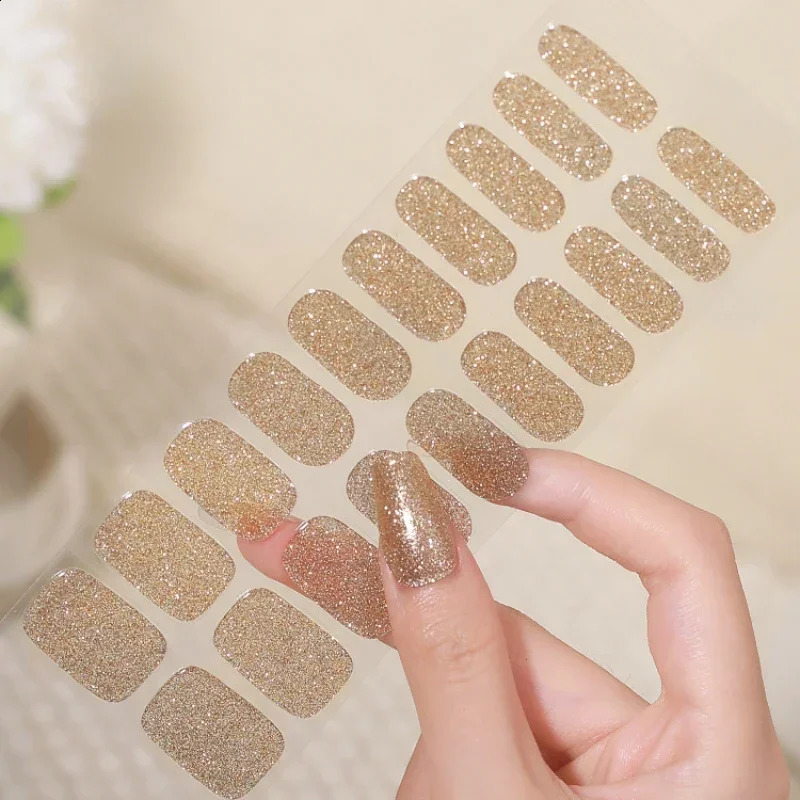 20Tips/Sheet Semi-Cured Gel Nail Patch Pink Tulip Flower Adhesive Sliders Long Lasting Full Cover Nail Stcikers UV Lamp Need 241017
