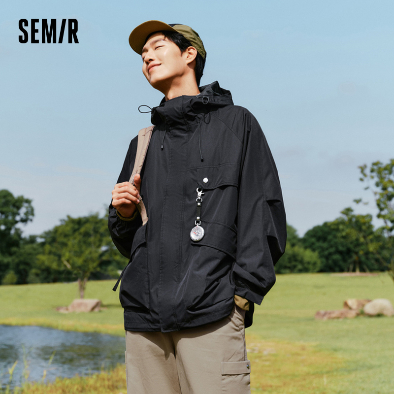 Semir Men Outerwear 2024 Autumn New Outdoor Three-Proof Loose Hooded Jacket Drop Shoulder Sleeves Large Pockets