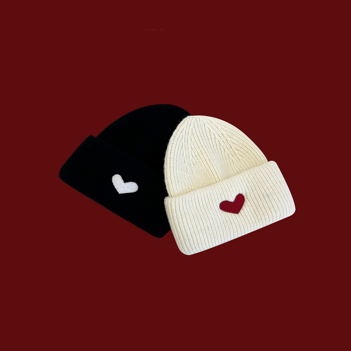 Cozy Multi-Occasion Knitted Beanie with Lovely Heart Embroidery - Perfect for Fall & Winter