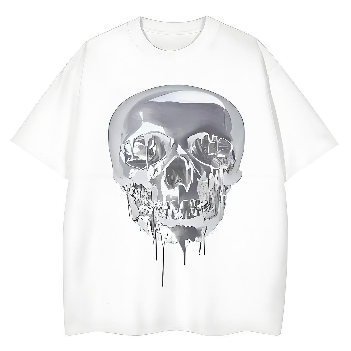 New Womens T Shirts 230g 100% Cotton Breathable Crew Neck Spring Summer skull Womens Tshirts Unisex Floral Print Polos
