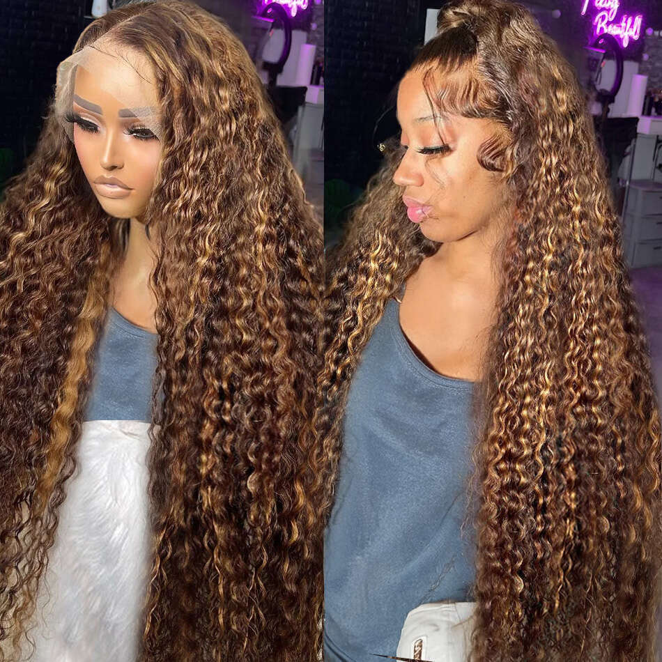 30 Inch Highlight Ombre 13x4 Lace Front Curly Human Hair Wig High Density Colored 13x6 HD Deep Wave Frontal Wigs For Women