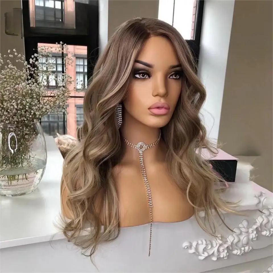 13x4 Lace Front Human Hair Wigs Ash Blonde Body Wave Human Hair Brown Highlight Wig Transparent HD 5x5 closure Lace Frontal Wig For Woman