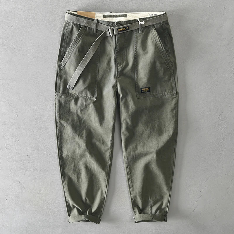HIQOR Autumn Winter Mens Pant Cargo Pants Casual Multi Pocket Trouser Plus Size Fashion Belt n Baggy Joger Streetwear Male 241018
