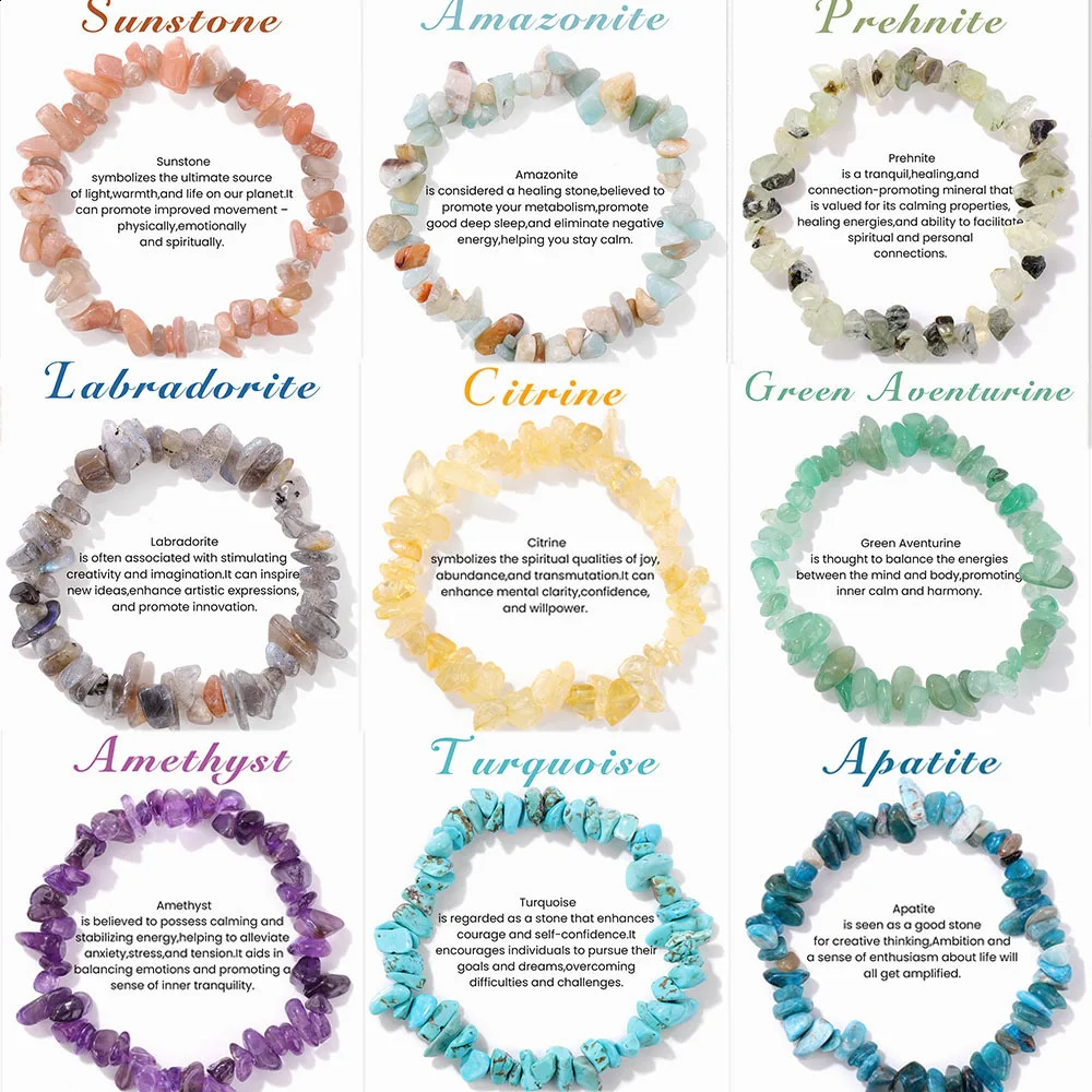Irregular chip stone gravel bracelet with card natural card quartz amethyst bead bracelet mineral elastic bracelet 241018