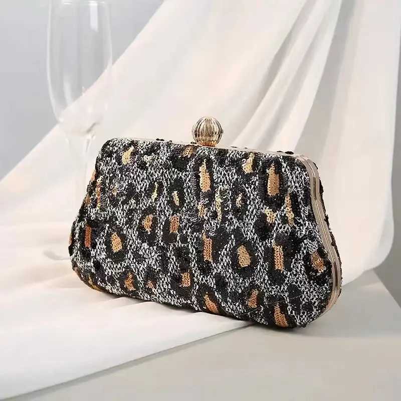 Fashionable womens dinner bag luxurious embroidered sequin top handbag shoulder handbag Leopard Print clutch wallet noble handbag Z241018