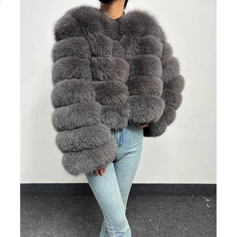 2024 Grey Natural Real Fox Fur Coat Women Winter Warm Fur Jacket Detachable Long Sleeve Female Vest Furry Coats clothing 241017