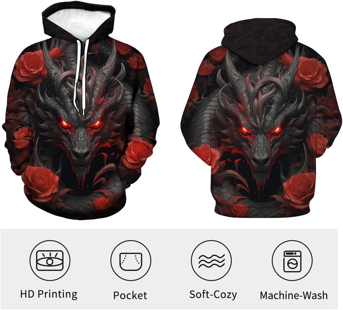 Hoodie for Mens Womens Mens Dragon Pattern Hoodie 3D Graphic Hoodies Casual Long Sleeve Sweatshirt Graphic Hoodies sweatshirt Fashionable and Warm