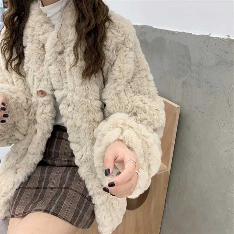 Fragrant Wind Lamb Hair Coat Womens Winter Imitation Rabbit Hair Fur Grass Plush Thickened Lamb Fleece Short Versatile TopX241018
