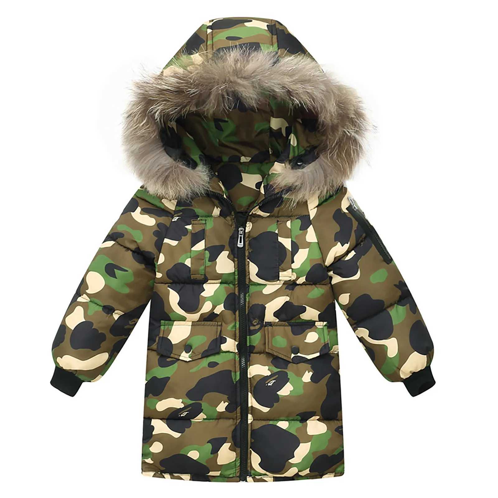 Winter childrens long coat fashionable camouflage boys down cotton jacket childrens thick hooded jacket snow jacket baby clothing M241018
