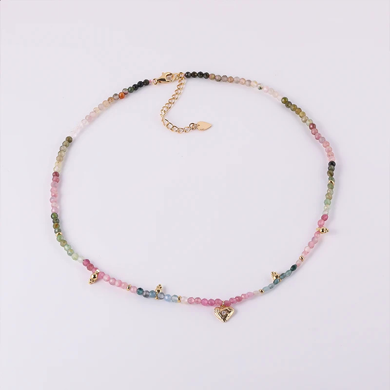 Love tourmaline inlaid necklace with natural gemstone beads pendant 925 silver 241017