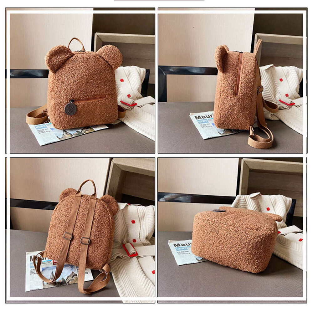 Plush Women's Bag Autumn And Winter New Korean Version Cute Little Bear Ear Backpack Girls' Parent-Child Bag-Ljx