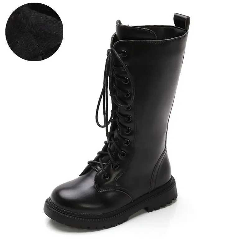 Boots Girls Long Boots Black Fashion Children Motorcycle Boots Classic Kids Rubber High Warm Princess Boots 2024 Autumn Winter New H241018