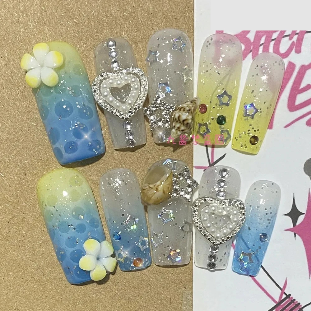 Fashion Euro-american Style false Nails Creative Gradient Spice Girl Y2K Five-pointed Star Artifical Full Cover Nail Tips 241017