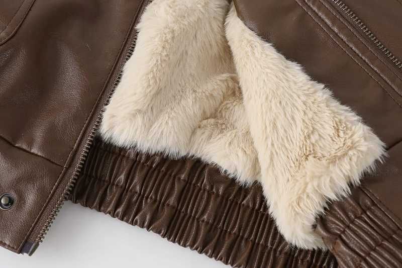 Winter Womens Faux Fur Leather Jacket Long Sleeve Oversize Warm Lambwool Thickened Coat Coffee Motorcycle Lapel PU Coat 2023X241018
