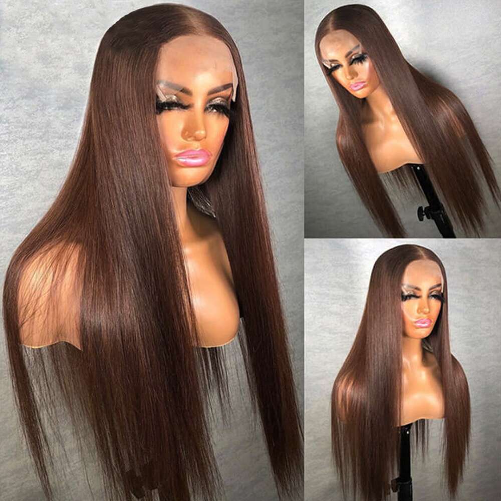 Dark Chocolate Brown Straight Front Wig Colored Transparent Lace Frontal Human Hair Wigs For Women On Sale Clearance